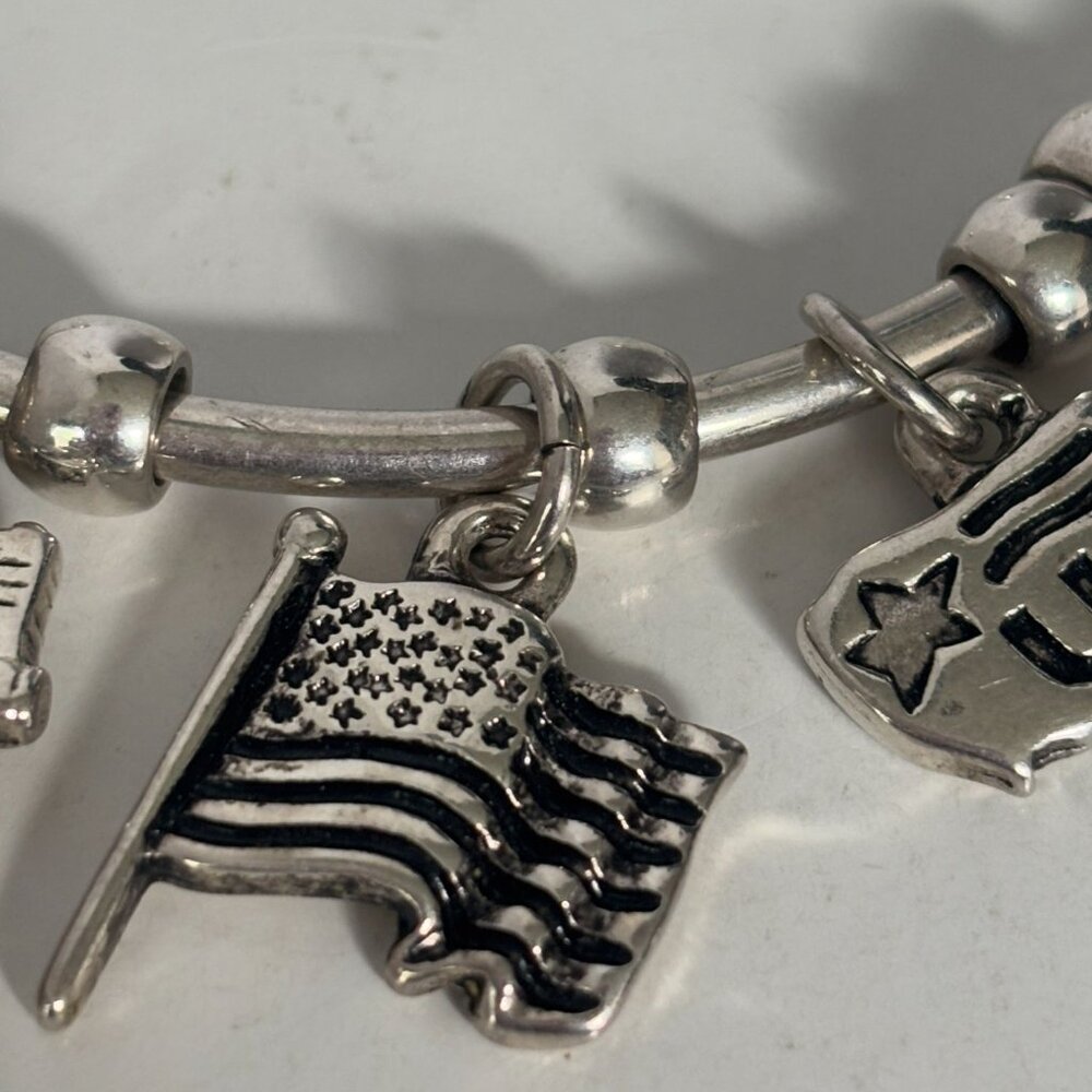 Patriotic Charm Bracelet Cuff Liberty Bell Flag Statue of Liberty American Flag - Picture 3 of 7